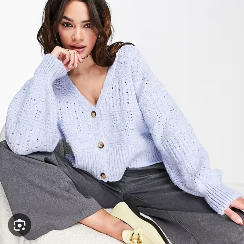 TOPSHOP Stitchy Cardi Chunky Cropped Cardigan Sweater 10